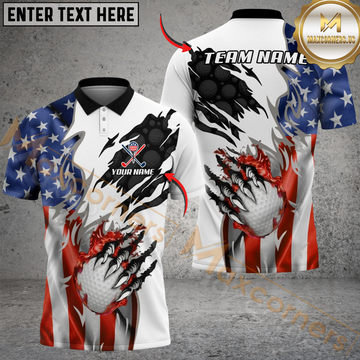 Maxcorners USA Strike Golf Polo Customized Name, Team Name 3D Shirts