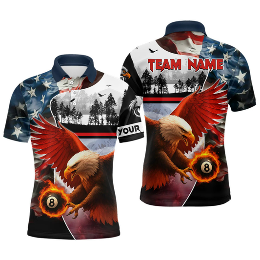 Maxcorners Vintage American Flag 8 Ball Billiard Shirts For Men Custom Patriotic Pool Team Jerseys LM1605