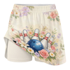 Maxcorners Customized Bowling Trouser Skirts With Shorts Underneath, Bowling Pastel Flower Christian With Pockets