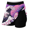 Maxcorners Customized Bowling Trouser Skirts With Shorts Underneath, Bowling Purple Pink Ocean Wave With Pockets