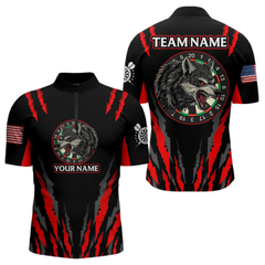 Maxcorners Custome Wolf Red-Eyes Scratched Pattern Dart Shirts For Men, Dart Team Jerseys LM054