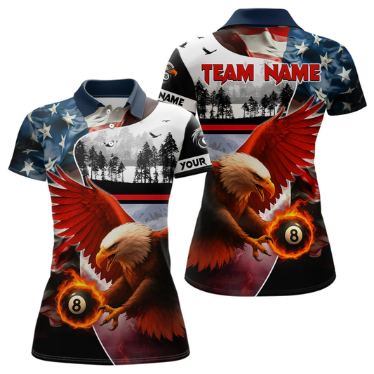 Maxcorners Vintage American Flag 8 Ball Billiard Shirts For Men Custom Patriotic Pool Team Jerseys LM1605