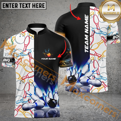 Maxcorners Black and White Light Bowling Jersey Customized Name, Team Name 3D Polo Shirt