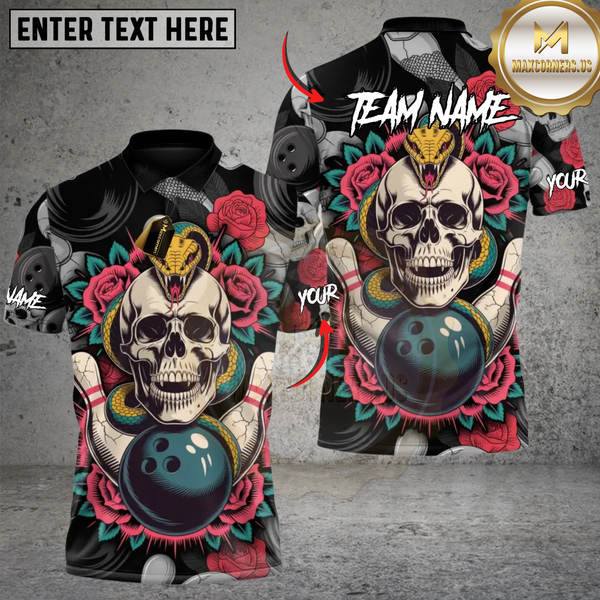 Maxcorners Skull & Roses Bowling Multicolor Customized Name, Team Name 3D Shirts