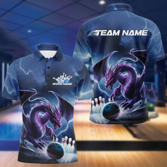 Maxcorners Custom Blue Thunder Lightning Purple Dragon Bowling Team Men Polo Shirts, Bowlers Outfit IPHW8915 LM193