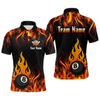 Maxcorners Orange 8 Ball Flame Fire Billiard Shirts For Men Custom Polo & 1/4 Zip Billiard Team Jerseys LM1605