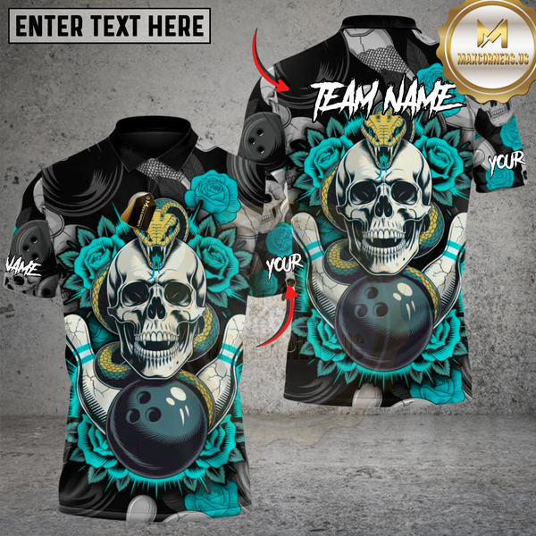 Maxcorners Skull & Roses Bowling Multicolor Customized Name, Team Name 3D Shirts