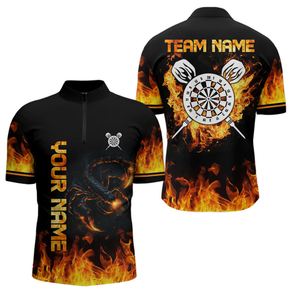 Maxcorners Scopion And Fire Flame White Dartboard Dart Shirts For Men, Custom Dart Jerseys LM054