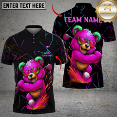 Maxcorners Golf Neon Bear Multicolor Customized Name, Team Name 3D Shirts