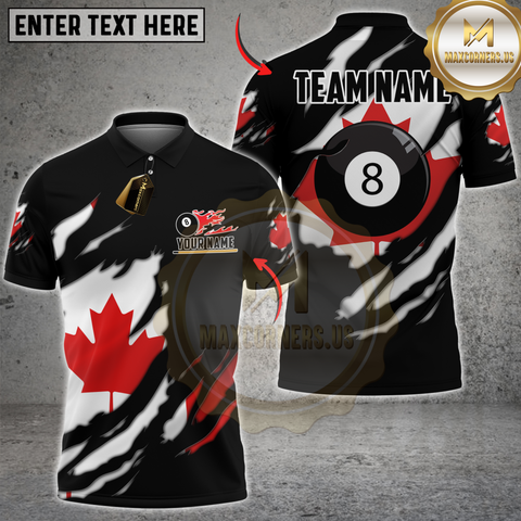 Maxcorners Billiards Sport Canada Maple Leaf Scratch Design Personalized Name 3D Unisex Shirt | Black