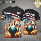 Maxcorners Digital Ball Us Flag Bowling Jersey Customized Name, Team Name 3D Polo Shirt