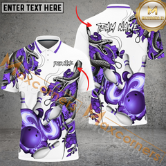 Maxcorners Ball And Pins Snake Pattern Bowling Jersey Multicolor Option Customized Name, Team Name 3D Polo Shirt