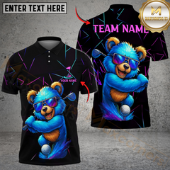 Maxcorners Golf Neon Bear Multicolor Customized Name, Team Name 3D Shirts