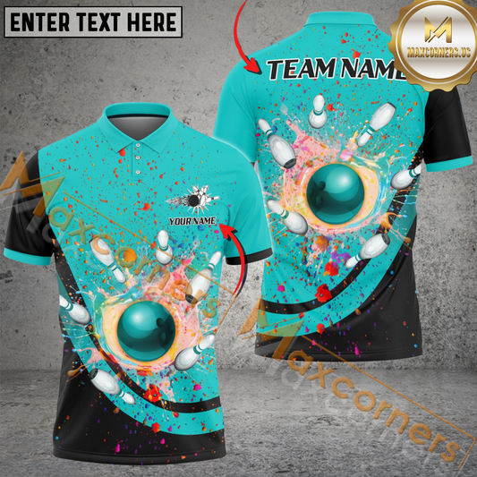 Maxcorners Curve Colorful Land Bowling Jersey Multicolor Option Customized Name, Team Name 3D Polo Shirt
