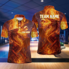 Maxcorners Custom Dragon Bowling Shirt for Men Women Bowling Jersey Flaming Bowling Shirt LM0705