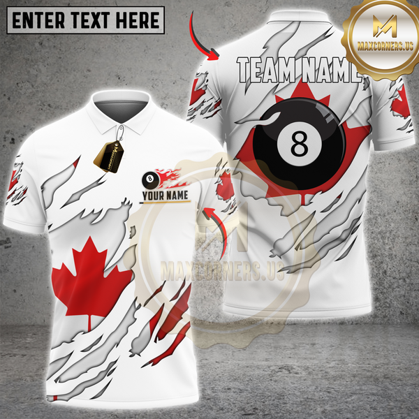 Maxcorners Billiards Sport Canada Maple Leaf Scratch Design Personalized Name 3D Unisex Shirt | White