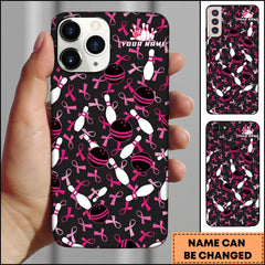 Maxcorners Bowling Pink Ribbon Pattern Black Background Personalized Name Phone Case