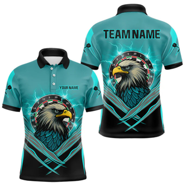 Maxcorners Men's Custom Darts Shirt Turquoise Eagle And Thunder Lightning Dartboards LM1805