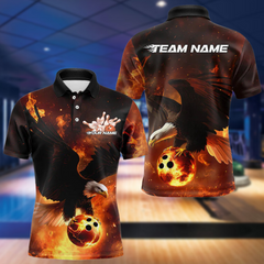 Maxcorners Custom Flame Eagle Bowling Polo Shirts For Men, Ealge Bowling Team Shirt With Name