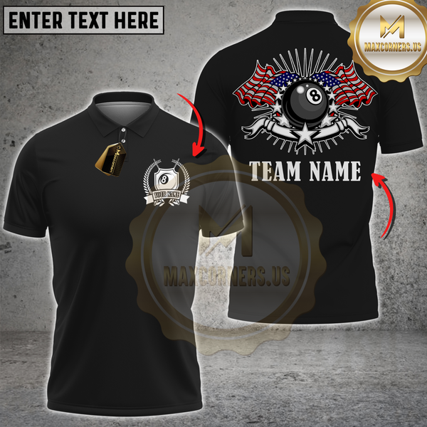 Maxcorners Billiards American Flag 8 Ball Emblem Personalized Name 3D Unisex Shirt