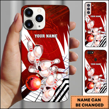 Maxcorners Bowling Tech Strike Pins Multicolor Personalized Name 3D Phone Case