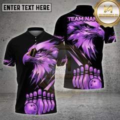 Maxcorners Bowling Shirt Golden Eagle Black Background Multi Options Personalized Name, Team Name 3D Shirt