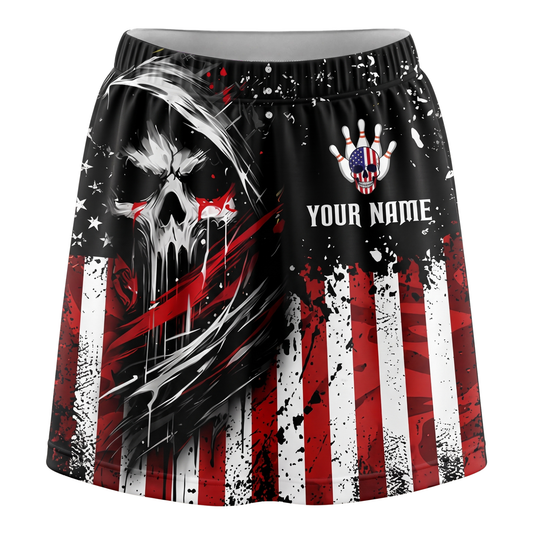 Maxcorners Bowling Grim Reaper Skull American Flag Personalized 3D Skirts With Shorts
