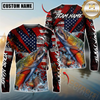 Maxcorners Fishing American Flag Grunge Red Scratch Custom Name & Team Name 3D Shirts