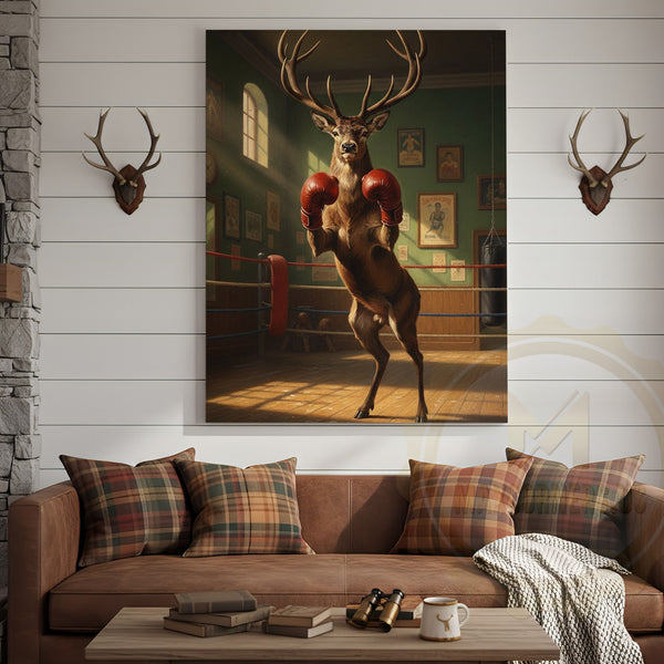 Maxcorners Deer Reading Hunting Magazine in Cabin Bathroom Wrapped Canvas