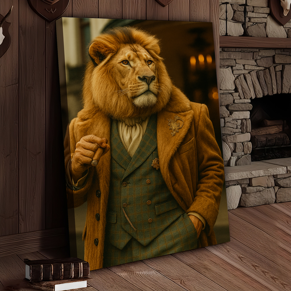 Maxcorners Lion Gentleman Portrait 3D Wrapped Canvas