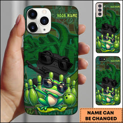 Maxcorners Bowling Phonecase Cool Frog Sunglasses Green Graffiti Personalized Name 3D Phone Case