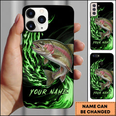 Maxcorners Trout Fishing Green Flame Energy Personalized Name Phone Case