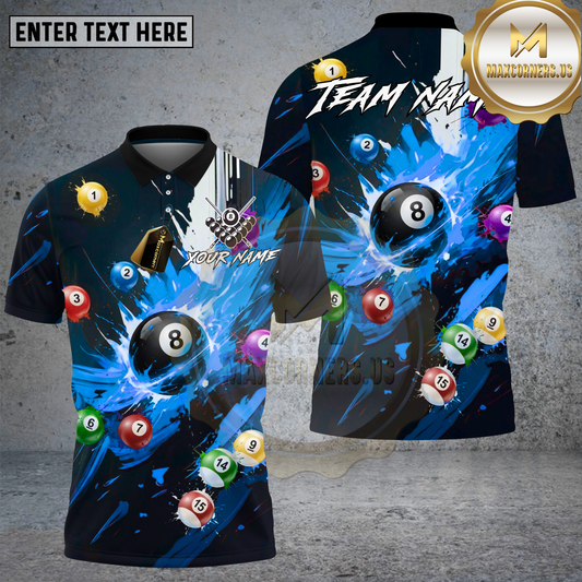 Maxcorners Billiards Shirt Pool Shirt Explosive 8 Ball Fire Effect Multicolor Options Personalized Name, Team Name 3D Shirt (4 Colors)