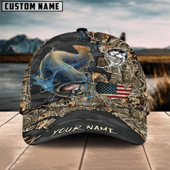 Maxcorners Catfish Fishing American Flag Map Camo Pattern Personalized Cap