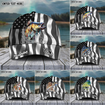 Maxcorners Fishing Hat Walleye Splash American Flag Personalized Name Cap (11 Breeds)