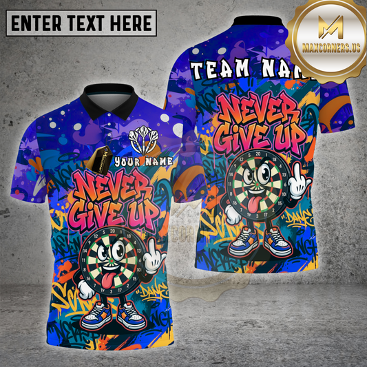 Maxcorners Darts Shirt Never Give Up Dartboard Cartoon Graffiti Multicolor Options Personalized Name, Team Name 3D Shirt (4 Colors)