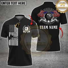 Maxcorners Billiards USA Flag Vertical 8 Ball Pattern Personalized Name 3D Unisex Shirt