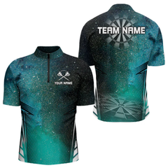 Maxcorners Custom Men's Darts Team Shirt With Cosmic Teal Gradient & Abstract Dartboards LM1805
