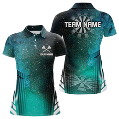 Maxcorners Custom Men's Darts Team Shirt With Cosmic Teal Gradient & Abstract Dartboards LM1805