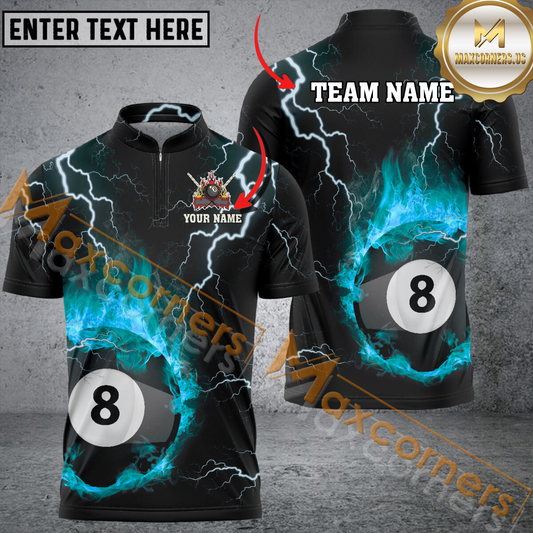 Maxcorners Ball 8 Thunder Lightning Billiard Jersey Multicolor Options Personalized Name, Team Name 3D Polo Shirt (4 Colors)