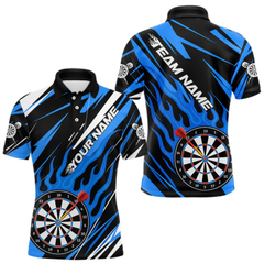 Maxcorners Blue Dartboard Flame Custom Dart Shirts For Men, Darts Team Jerseys Polo & Quarter Zip Shirts LM1605