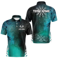 Maxcorners Custom Men's Darts Team Shirt With Cosmic Teal Gradient & Abstract Dartboards LM1805