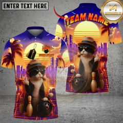 Maxcorners Bowling Gangsta Cat Mew Personalized Name, Team Name 3D Shirt
