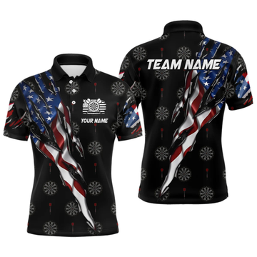Maxcorners American Flag Scratch Darts Shirt For Men Custom Patriotic Dart Team Jersey Polo & 1/4 Zip LM1805