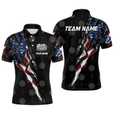 Maxcorners American Flag Scratch Darts Shirt For Men Custom Patriotic Dart Team Jersey Polo & 1/4 Zip LM1805