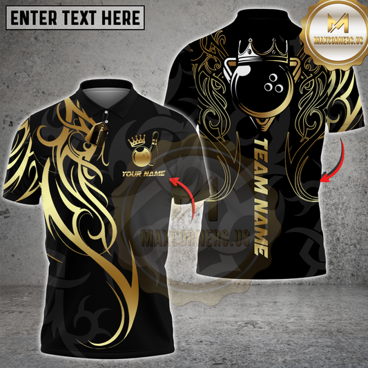 Maxcorners Bowling Sport Royal Crown Ball Tribal Multicolor Customized Name, Team Name 3D Shirt