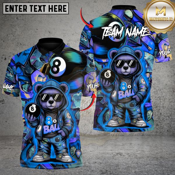 Maxcorners 8-Ball Graffiti Cue Bear Multicolor Customized Name, Team Name 3D Shirts