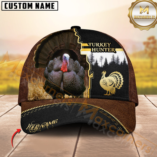 Maxcorners Hunting Brown Leather Style Multicolor Options Personalized Name 3D Cap (6 color)