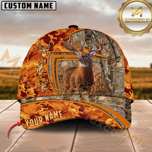 Maxcorners Classic Forest Deer Hunter Ver 2 Personalized Hat 3D Printed Multicolor | Orange