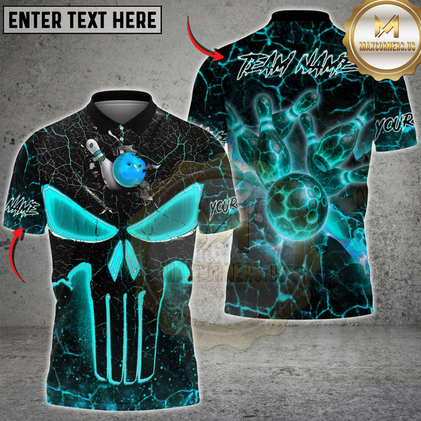 Maxcorners Bowling Flaming Skull Multicolor Customized Name, Team Name 3D Shirt